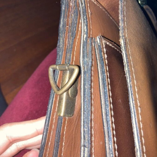 Gregory leather briefcase used, 00's vintage, brown and gold