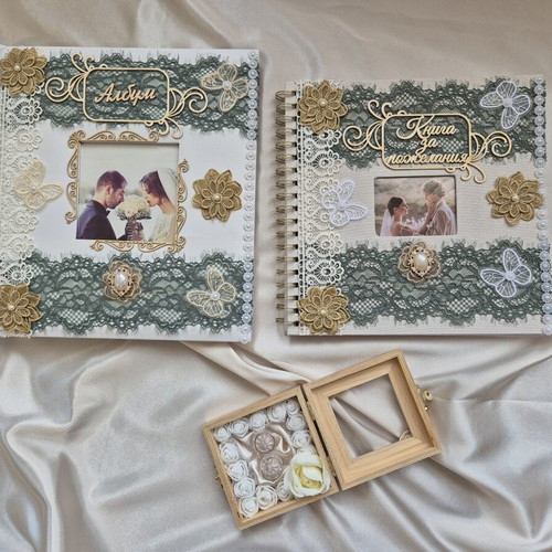 Luxury wedding set handmade with photo album, guest book, ring box