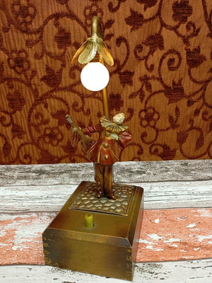 Vintage Harlequin battery lamp used with bronze and wooden base
