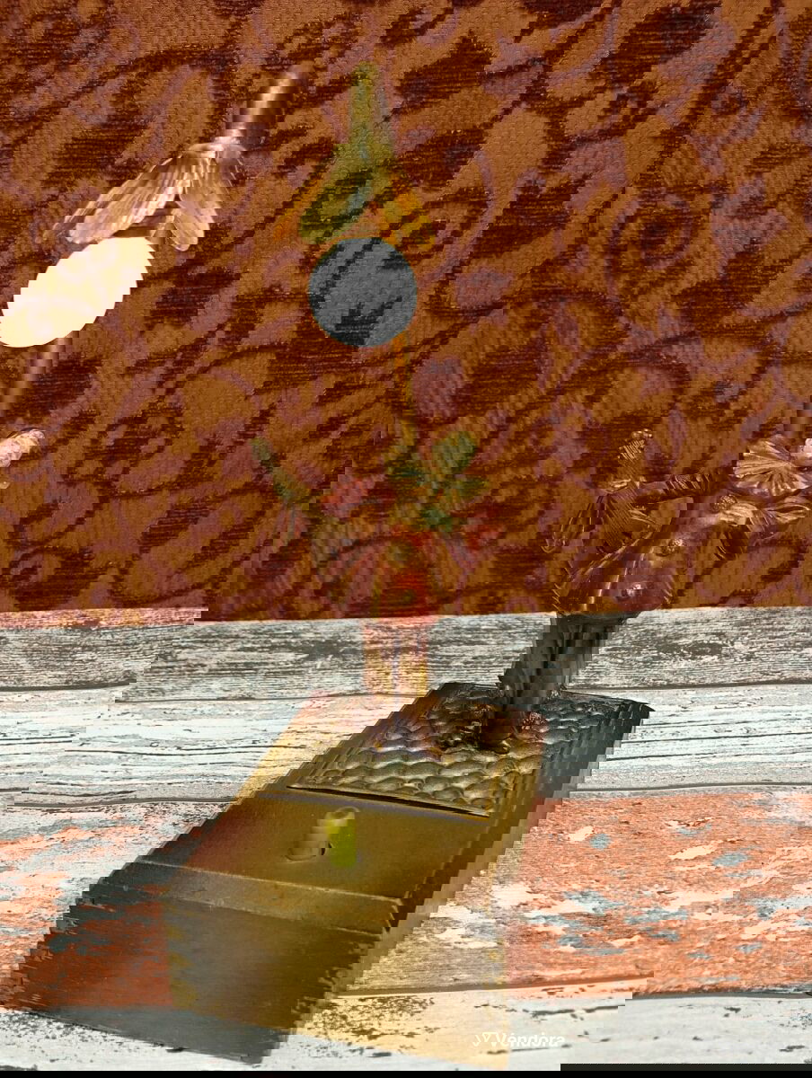 Αρλεκίνος φωτιστικό μπαταρίας vintage μεταχειρισμένο, μπρούντζος και ξύλο