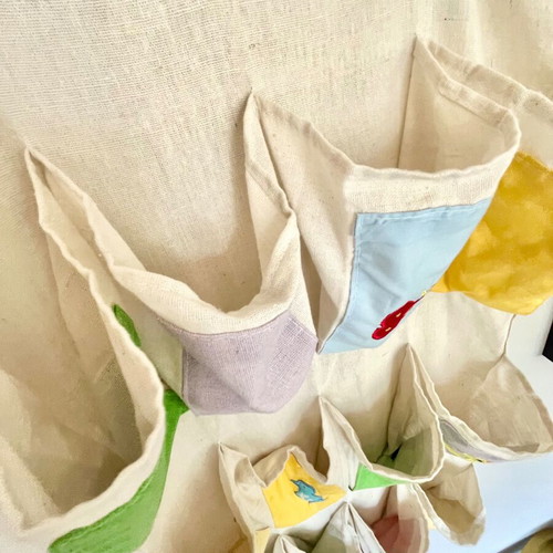 Montessori kids room set like new, cotton storage and wooden hooks