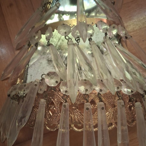 Set of 2 vintage wall lights with crystals used, brass design