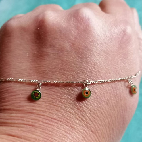 Silver 925 anklet with Figaro chain and colorful charms new