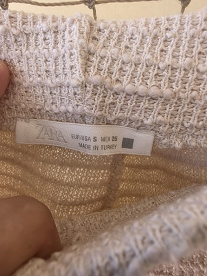 Zara καλοκαιρινό βαμβακερό παντελόνι καμπάνα καινούργιο, μπεζ ανάγλυφη υφή