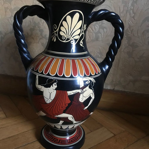 Clay Ancient Greek Amphora Replica, Decorative Vase Retro Vintage