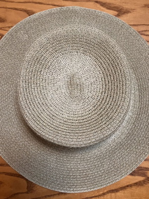 Boater straw hat, beige, adjustable strap