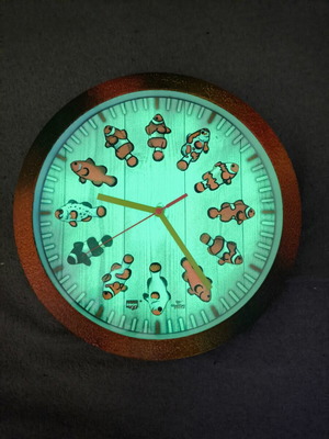 Glowing wall clock with clownfish, handmade