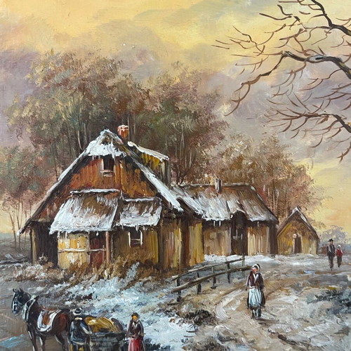 Oil painting on wood winter landscape by Abatucci
