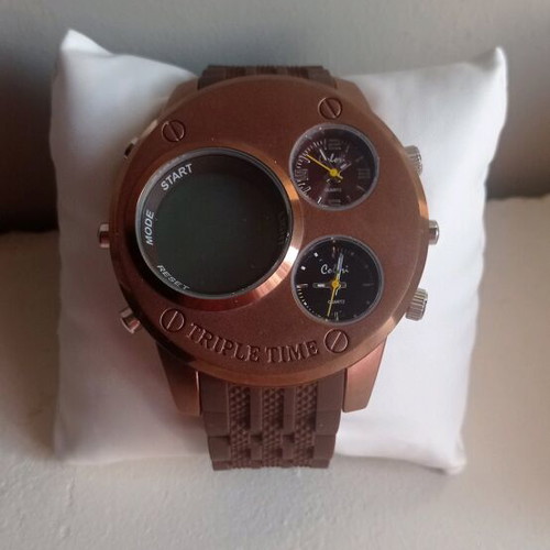 Colori Tripletime Quartz Watch new with brown silicone strap