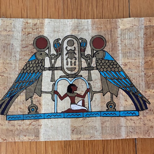 Set of 3 Egyptian Papyrus Paintings like new with certificate and envelope