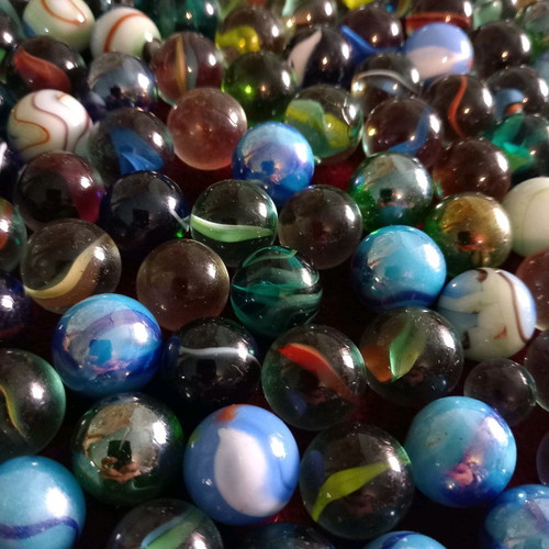 Glass marbles used, pack of 540, with decorative bottles