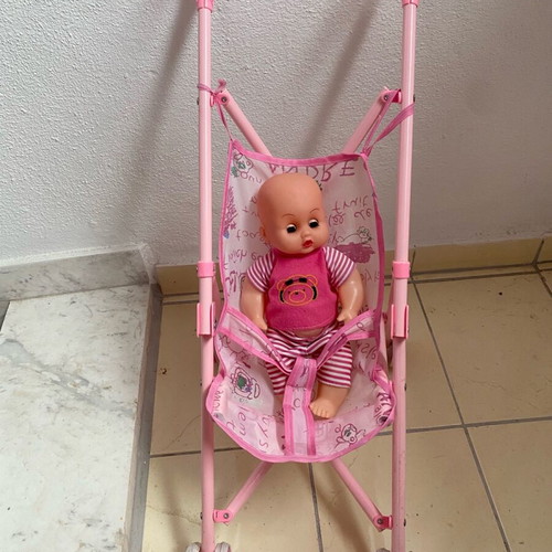 Doll stroller with doll used, pink