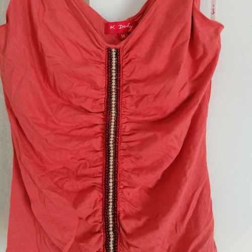 Vintage coral sleeveless top with beads Rene Derhy used