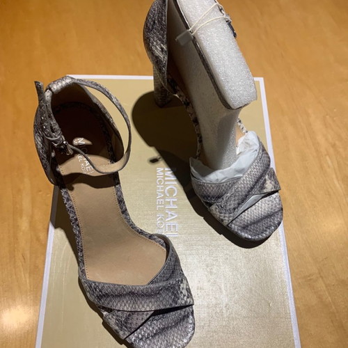 Michael Kors sandals new, grey, 12 cm stable heel, croco pattern