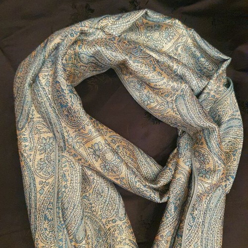 Scarf used, blue and gold, 70 x 190cm
