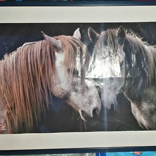 Horse painting in wooden frame like new