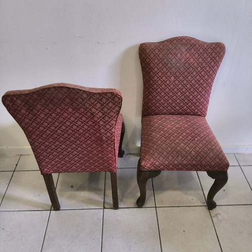 Set of 2 vintage chairs used with burgundy fabric upholstery