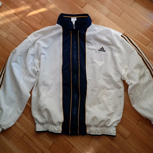 Adidas vintage track jacket used, white with navy and yellow stripes