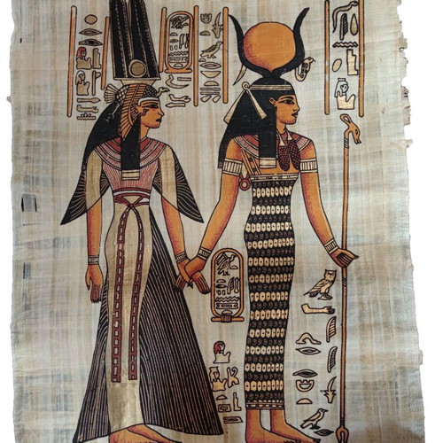 Egyptian painting on papyrus Nefertiti like new