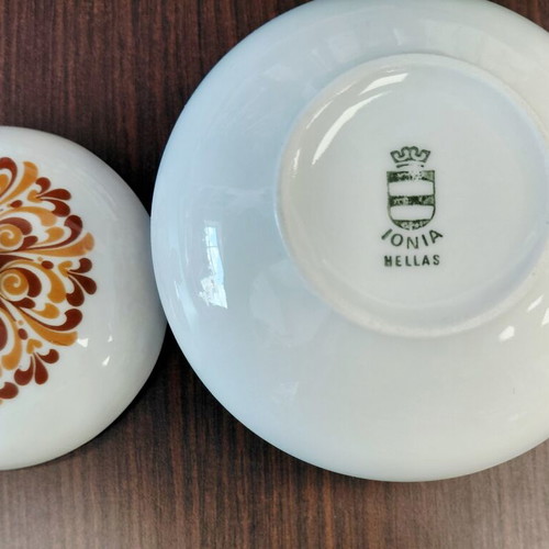 Vintage Ionian sugar bowl and bowl set used, 1970s