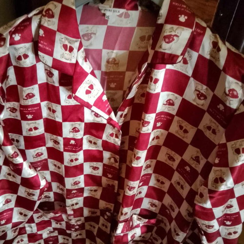Satin pajamas with teddy bears new, bordeaux and ecru color
