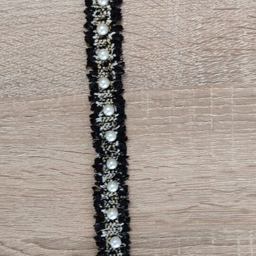 Decorative trim with pearls, bouclé fabric 1m, 2cm width new