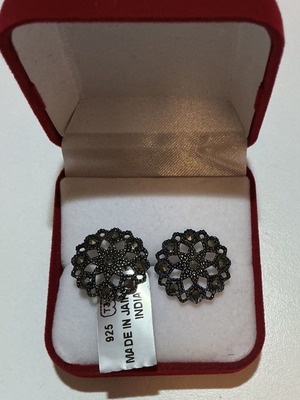 Vintage Silver 925 Filigree Earrings with Marcasite, new