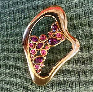 Καρφίτσα Faux bijoux μεγάλη χρώμα χρυσό με μοβ και ροζ όμορφες πέτρες