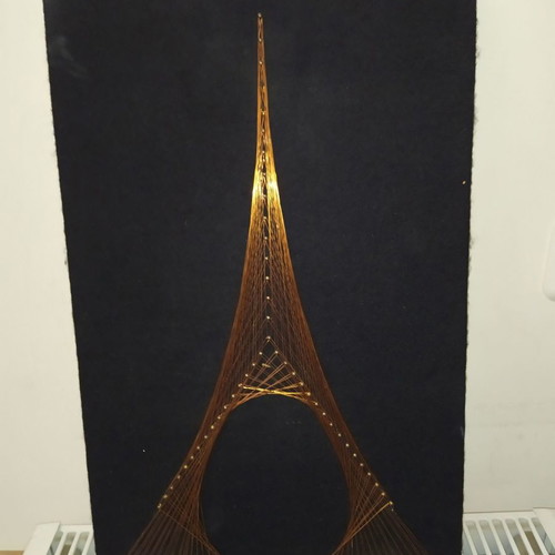 Antique frame with brass pins and wire, Eiffel Tower, used