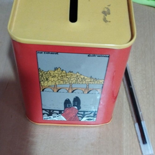 Metal souvenir money box from Prague like new, functional