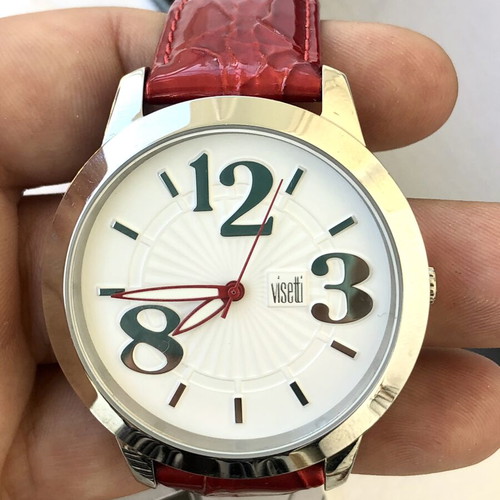 Visetti women's watch new, stainless steel, white dial, leather strap