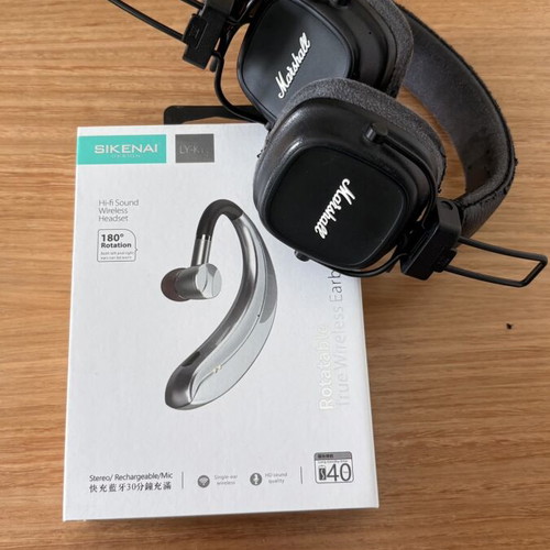 Sikenai LY-K10 Single-Ear Wireless Headset brand new and Marshall Over-Ear Headphones used for parts