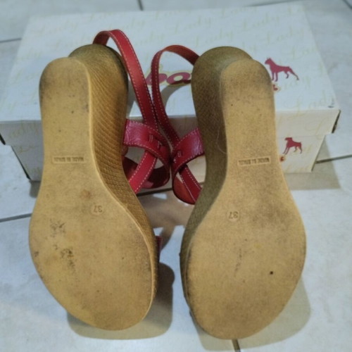 Boxer platform leather sandals, size 37, red