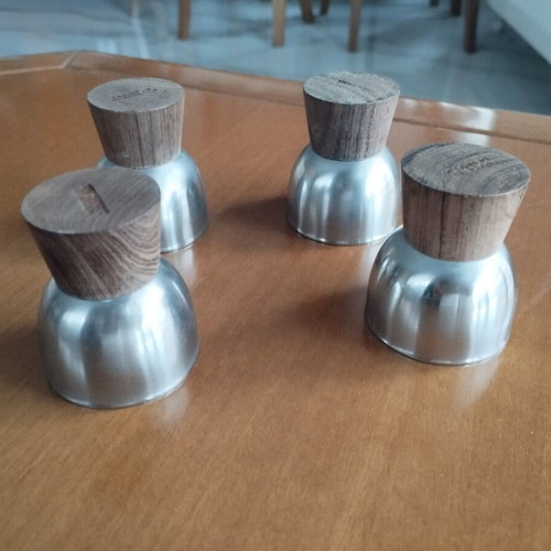 Lundtofte Denmark Vintage Egg Cups Set of 4 teak stainless steel mint