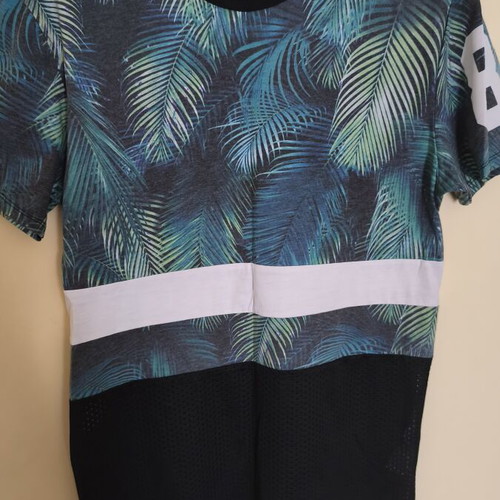 Bershka men's t-shirt with palm design and mesh hem used, size M