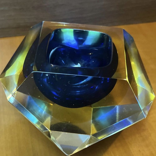Vintage Murano σταχτοδοχείο cobalt blue μεταχειρισμένο, χειροποίητο ιταλικό γυαλί