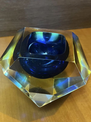 Vintage Murano σταχτοδοχείο cobalt blue μεταχειρισμένο, χειροποίητο ιταλικό γυαλί