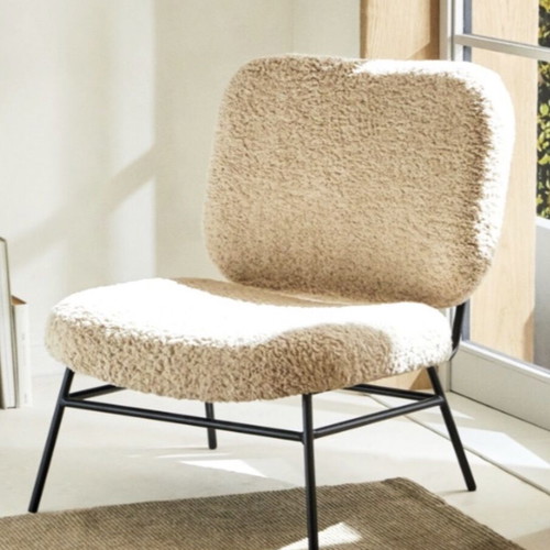 Zara Home Faux Shearling Chair used, ecru with black metal base