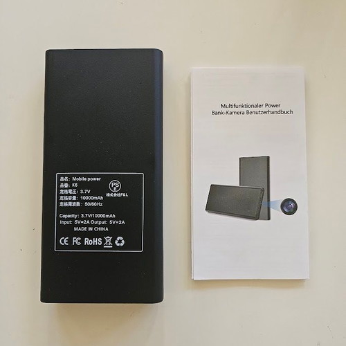 Power Bank 10000mAh with built-in Full HD 1080P camera, night vision, and motion detection