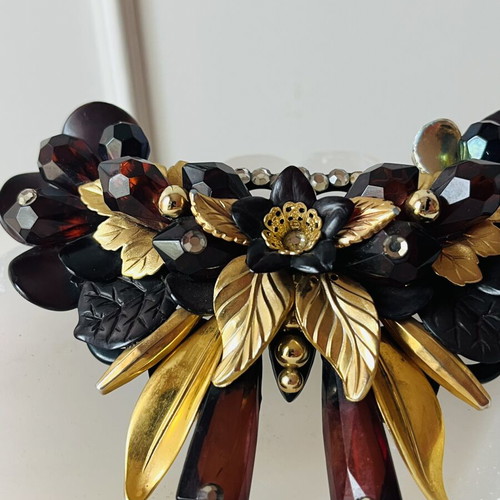 Vintage French Barrette hair clip 1980s baroque style amber color used