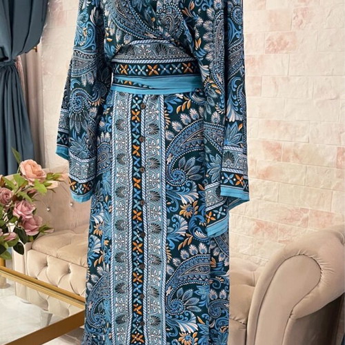 Lachouri set silk like new, wrap top shirt and skirt
