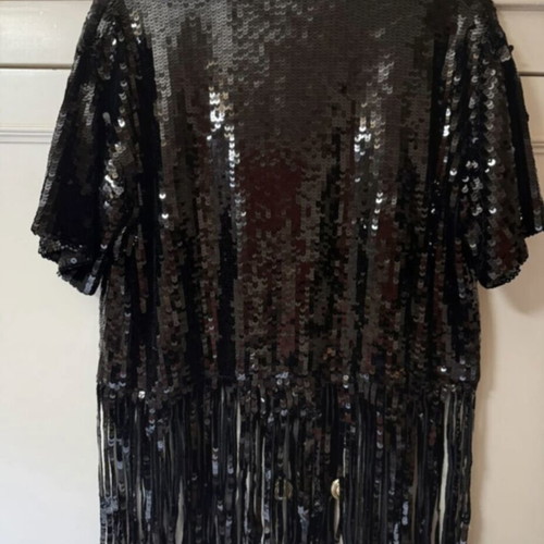Zara Knit Black Blouse With Sequins And Fringes Like New