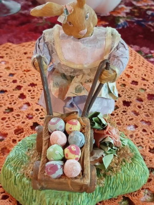 Vintage Easter Bunny like new with cart, papier mache