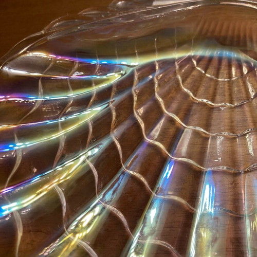Iridescent crystal platter shell shaped like new