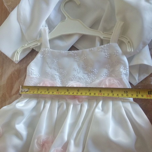 Baptism or formal dress white with pink flowers and removable jacket new