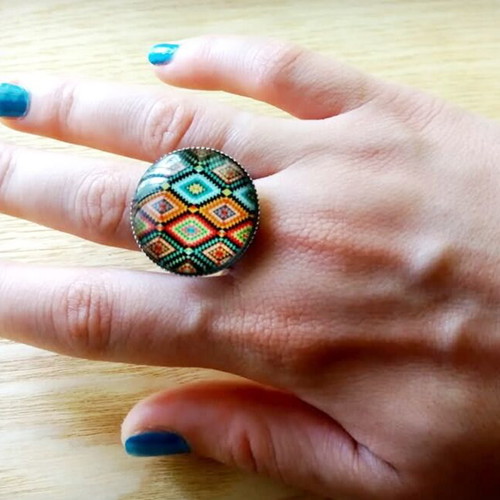 Handmade adjustable ring with liquid glass new