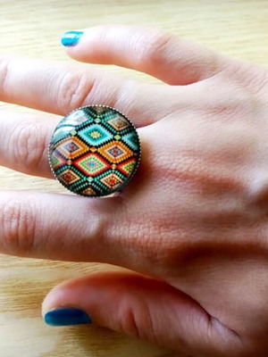 Handmade adjustable ring with liquid glass new