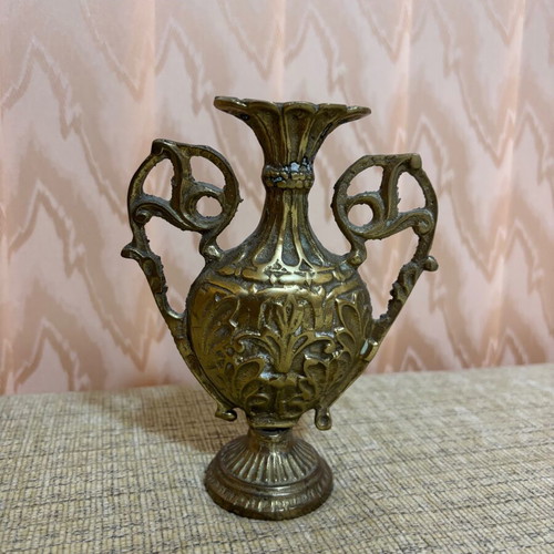 Antique decorative mini amphora vase made of brass used