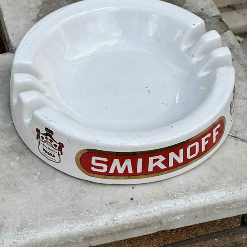 Smirnoff porcelain ashtray used, vintage collectible from Great Britain