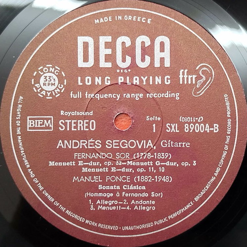 Andrés Segovia Sor Ponce Paganini Turina vinyl record used